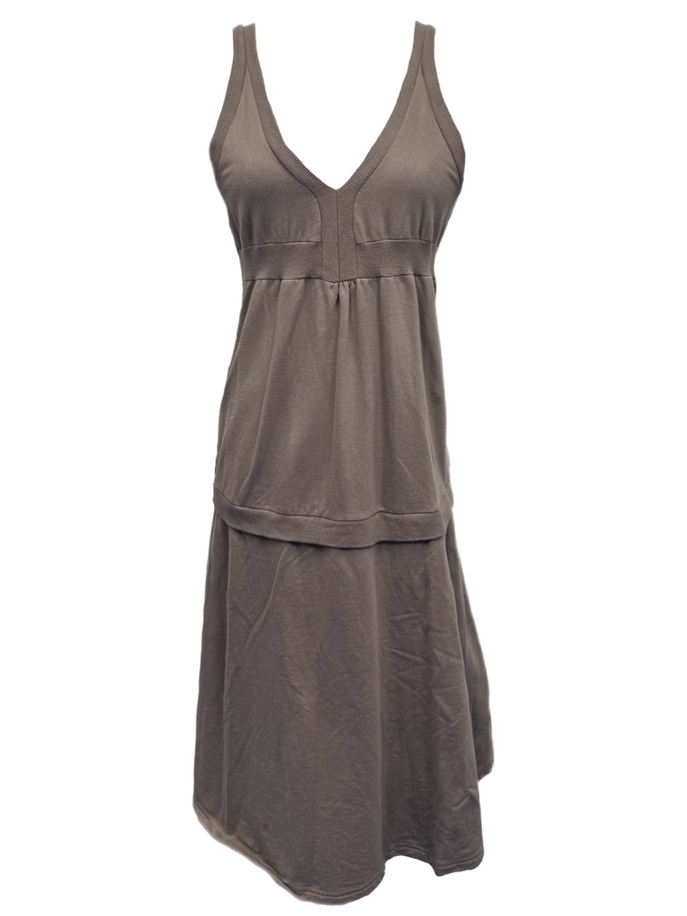 MK2K Vintage Y2K Taupe 100% Cotton Layered Look Empire Waist Maxi Dress